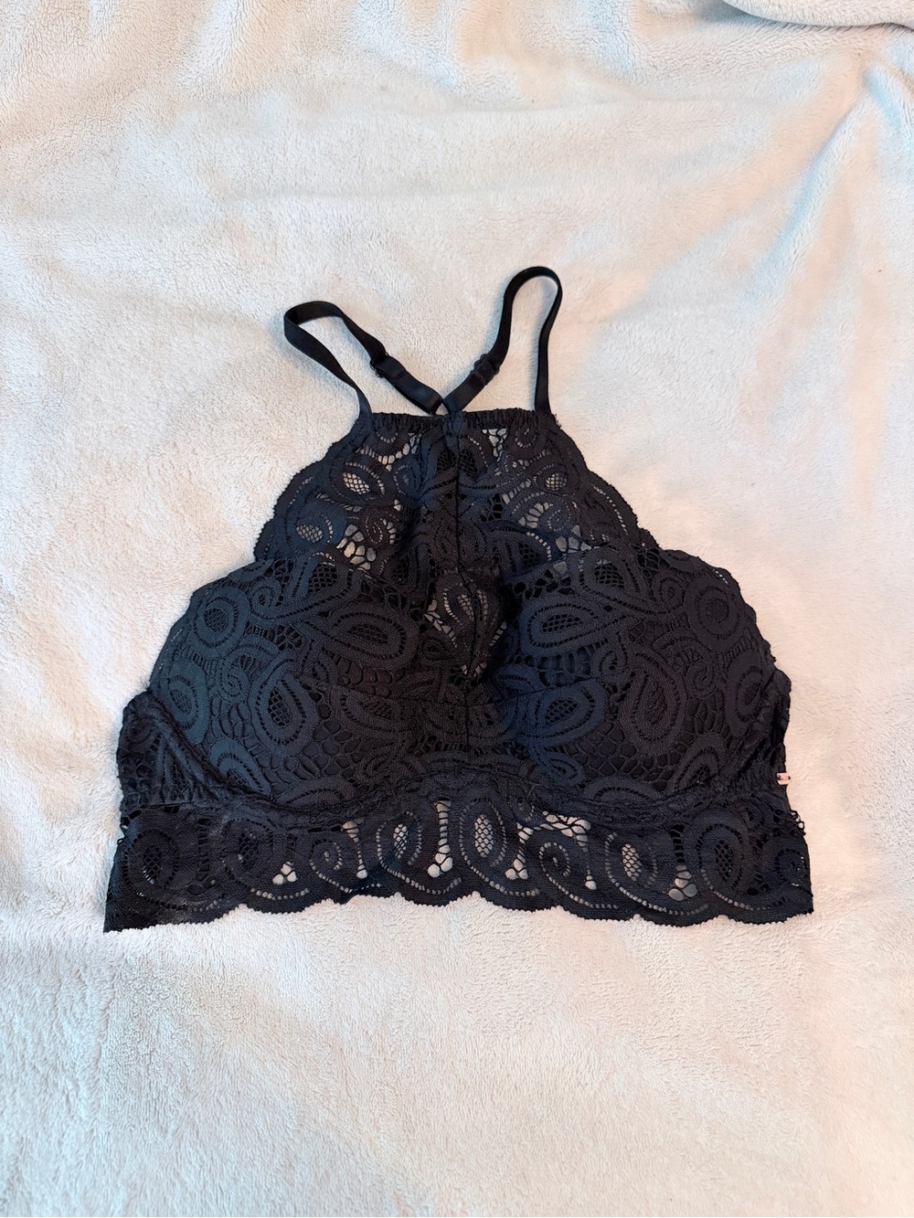 Pink Victoria’s Secret Bralette Size XS black lace halter top high neck